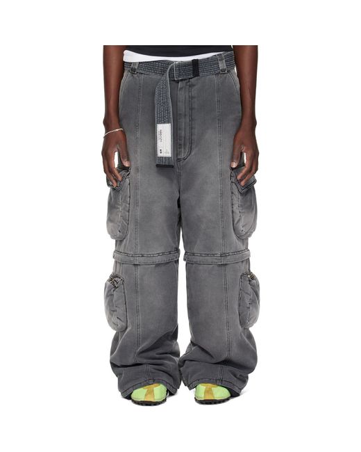 Lu'u Dan Black Wadded Denim Cargo Pants for men