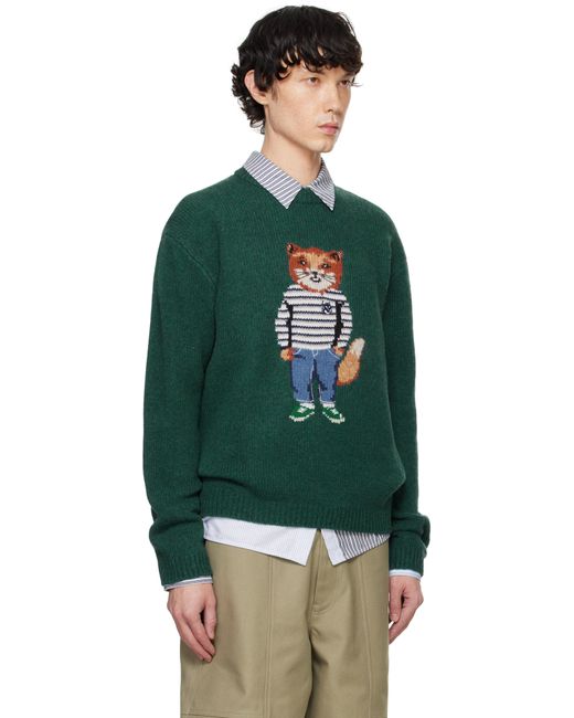 Maison Kitsuné Green Dressed Fox Intarsia Sweater for men