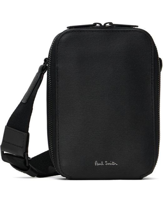 Paul Smith Black Straw-Grain Embossed Leather Flight Pouch for men