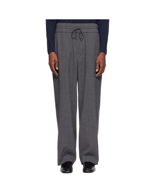 AMI Gray Elasticated-Waist Wool Trousers for men
