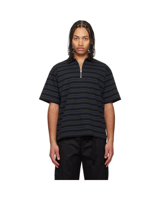 Sacai Black Horizontal Stripe Polo for men