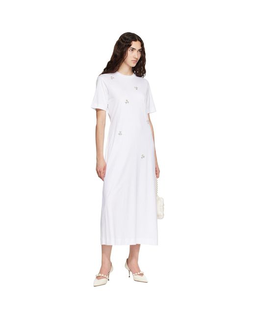 Simone Rocha White Easy Embellished T-Shirt Midi Dress