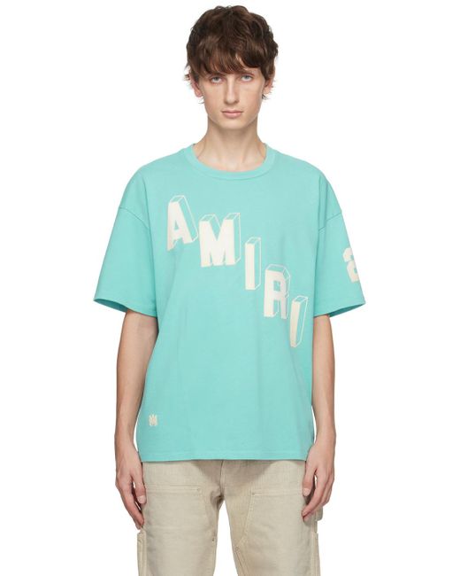 Amiri Blue Flocked Hockey Logo Cotton T-shirt for men