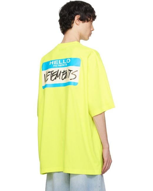 Vetements Yellow 'my Name Is ' T-shirt for men