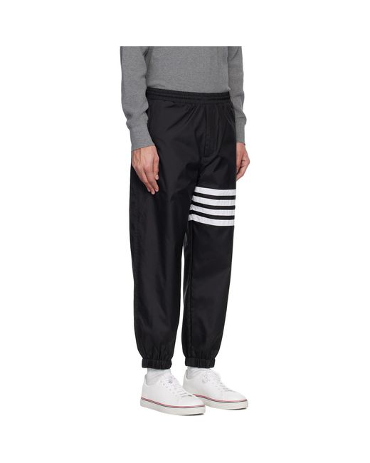 Thom Browne Black Shiny Ripstop 4-Bar Track Pants for men