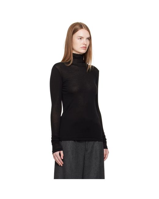 Auralee Black Super High Gauge Sheer Rib Turtleneck