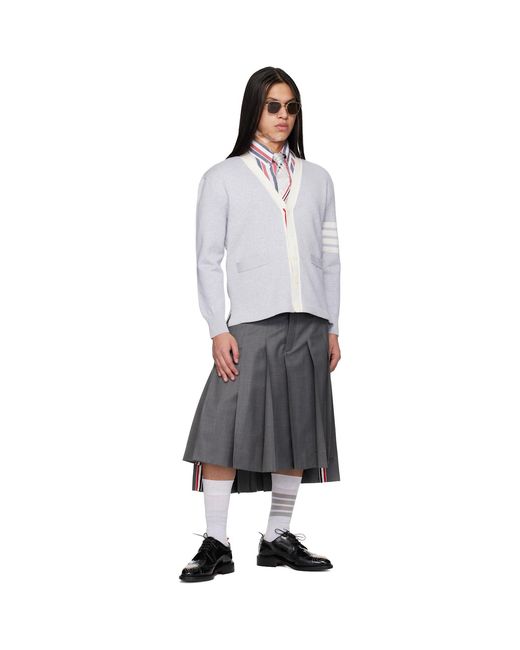 Thom Browne White Crest Intarsia Jacquard 4-Bar Rugby Fit Cardigan for men