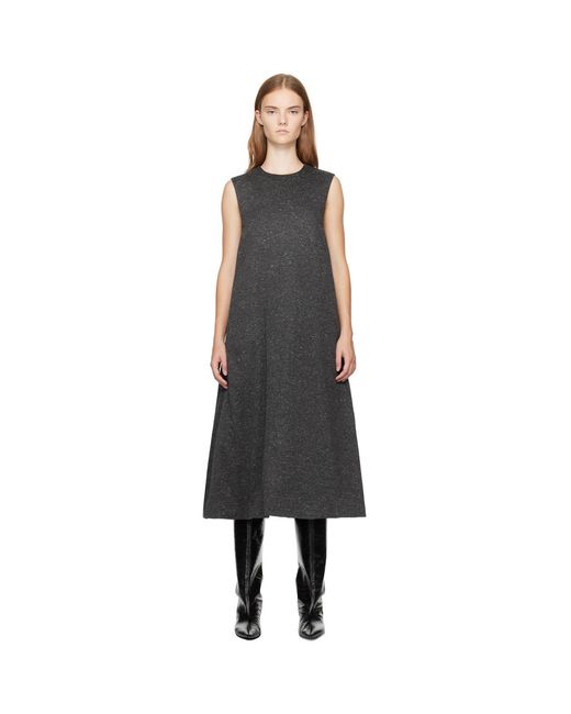 UMBER POSTPAST Black Viscose Jersey Insulated Midi Dress