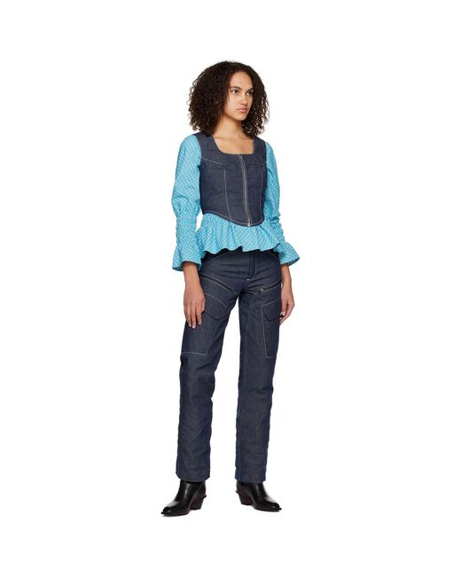 Paria Farzaneh Blue Zip Corset