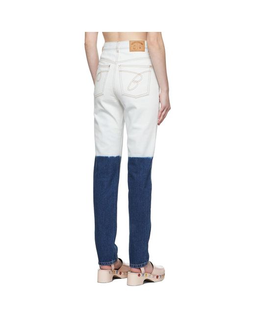 Jean Blanc Cassé Et Bleu Pushbutton en coloris White