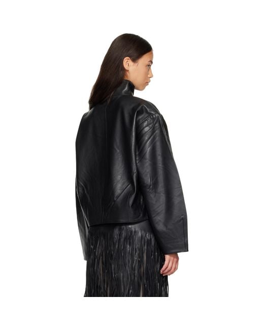 St. Agni Black Cocoon Zip Leather Jacket