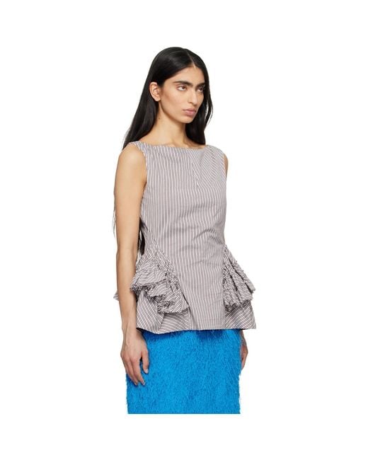 Dries Van Noten Blue Ruffled Peplum Blouse