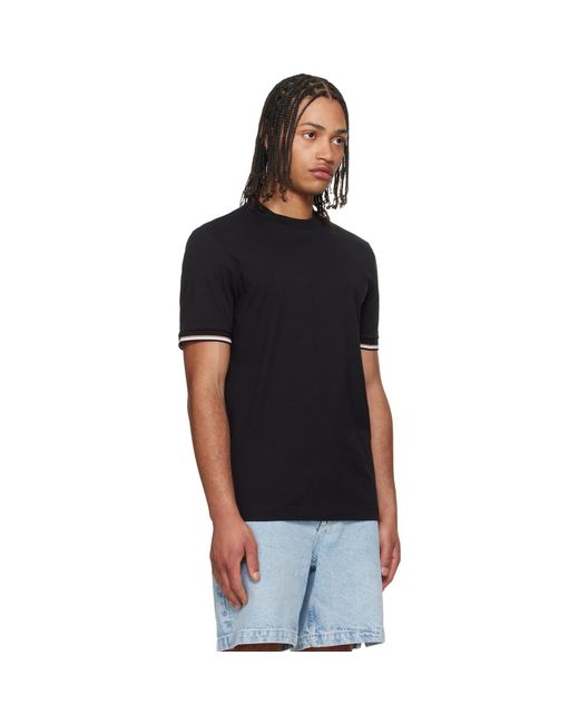 Boss Black Cotton-Jersey Signature-Stripe Cuffs T-Shirt for men