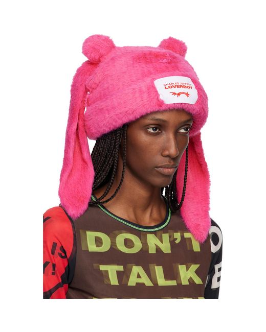 Charles Jeffrey Pink Fluffy Chunky Rabbit Beanie