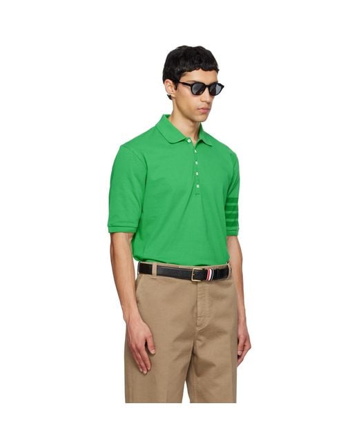 Thom Browne Green Garment Overdyed Jersey 4-Bar Polo for men