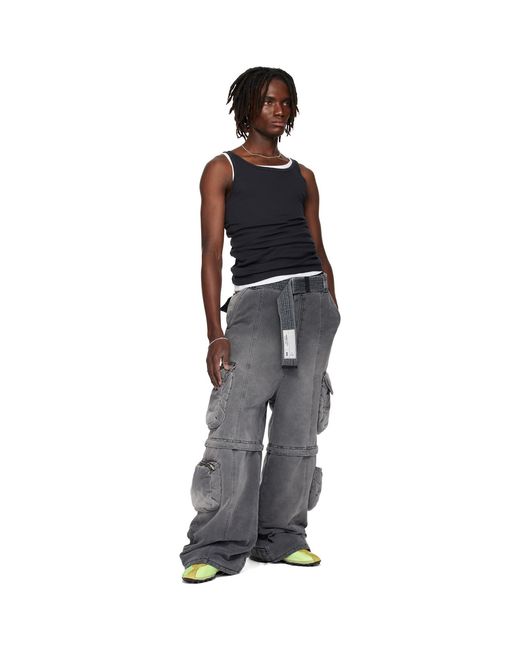Lu'u Dan Black Wadded Denim Cargo Pants for men
