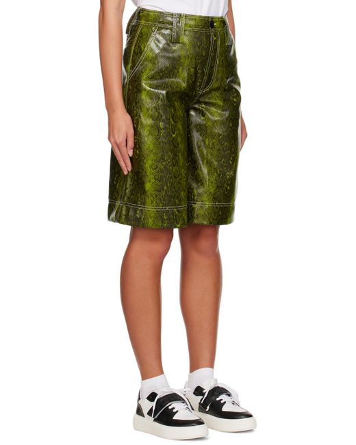 Ganni Green Three-pocket Faux-leather Shorts