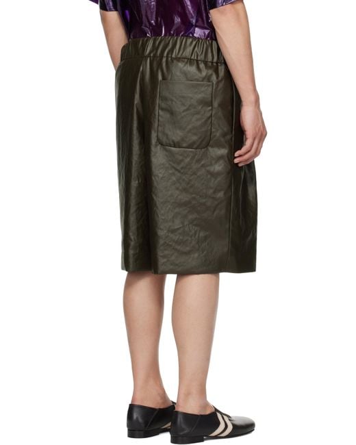 メンズ Dries Van Noten カーキ タック ショートパンツ Green