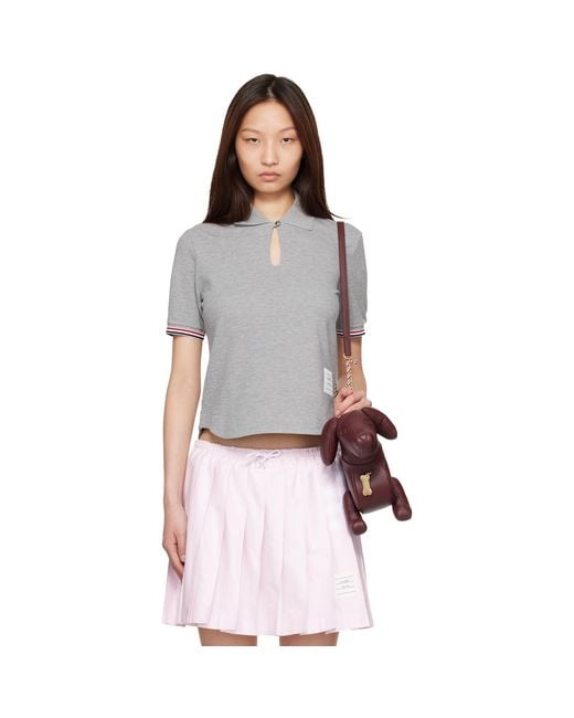 Thom Browne Gray Pique Keyhole Polo