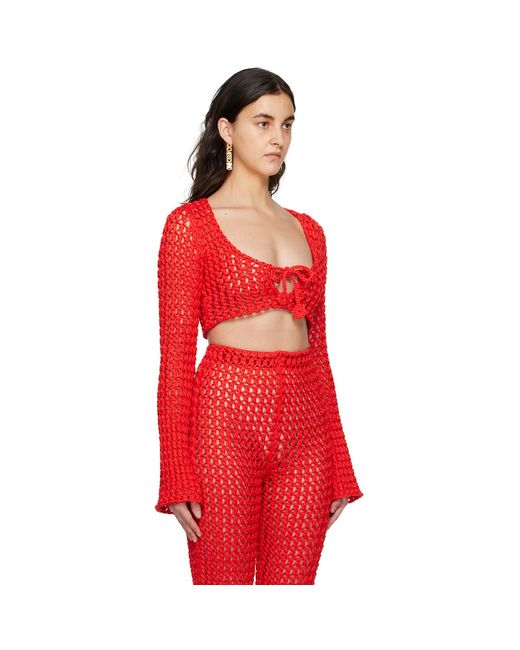 Moschino Red Cropped Long Sleeve T-shirt