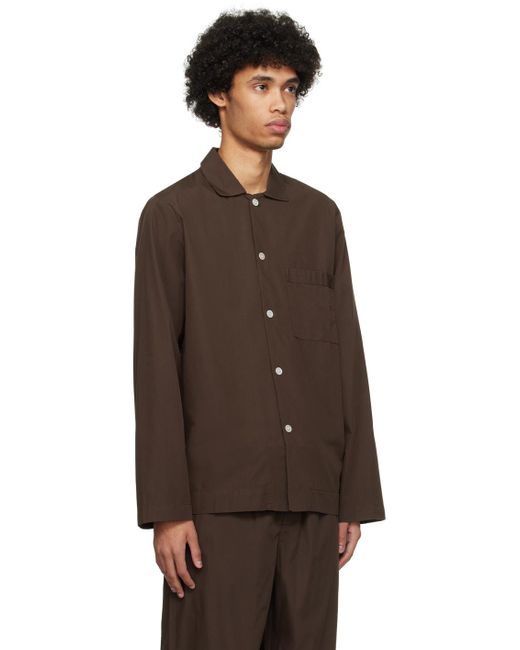 Tekla Brown Long Sleeve Pyjama Shirt for men