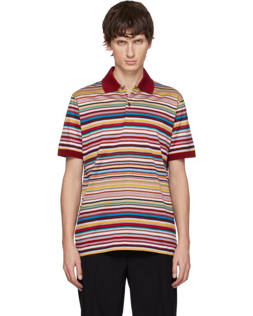Paul Smith Red Noisy 'Signature Stripe' Cotton Polo for men
