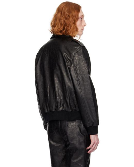 Ernest W. Baker Black Croc-embossed Leather Jacket for men