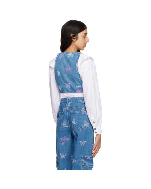 Ganni Blue Embroidered Tank Top