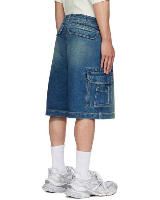 Vetements Blue Hip-Hop Denim Cargo Shorts for men