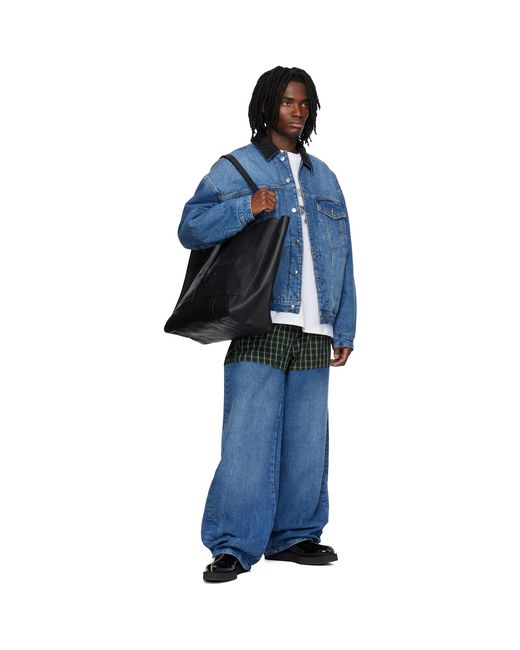 Alexander Wang Blue Plaid Combo Reversible Trucker Denim Jacket for men