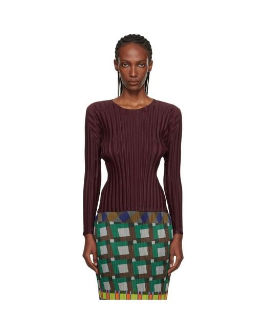 Pleats Please Issey Miyake Red Burgundy Rib Pleats January T-Shirt