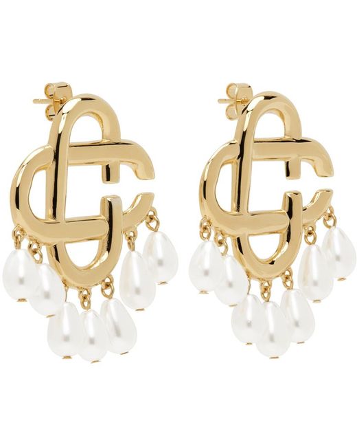 Casablancabrand Metallic Pearl Drop Logo Earrings for men