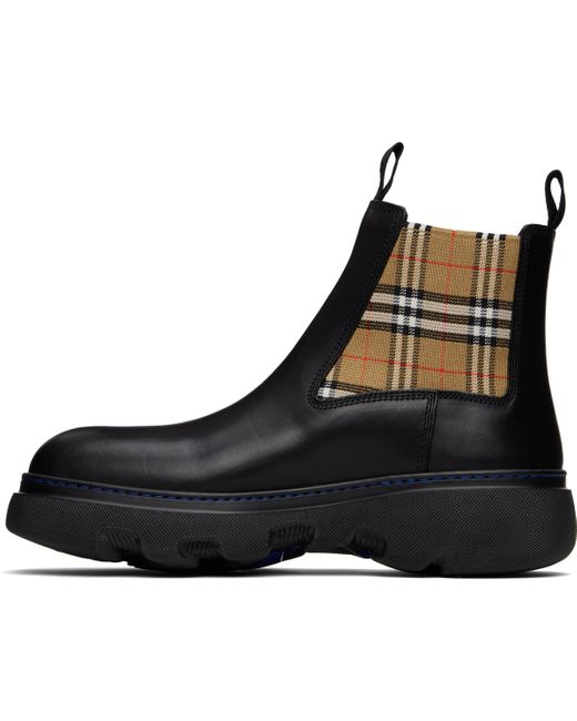 メンズ Burberry ブラック レザー クリーパー チェルシー ショートブーツ Black