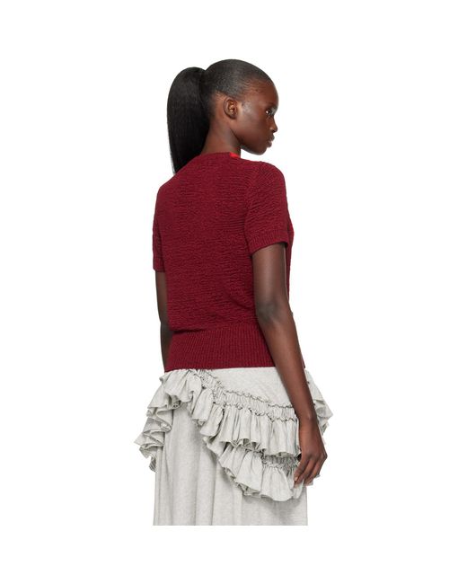 Dries Van Noten Red Burgundy V-Neck Knit Sweater