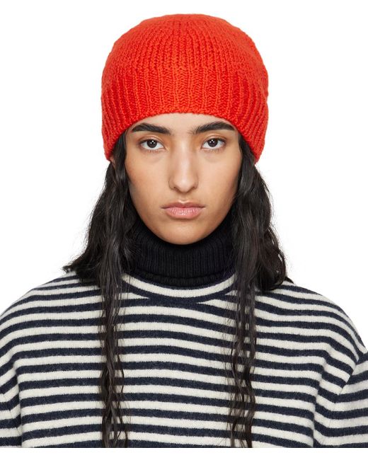 Jil Sander レッド イレギュラー テクスチャ ウール ビーニー ブラック 