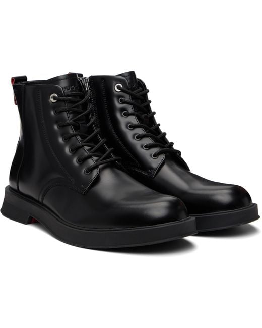 HUGO Black Leather Boots for men