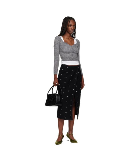 ShuShu/Tong Black Wide Round Neck Fitted Cardigan