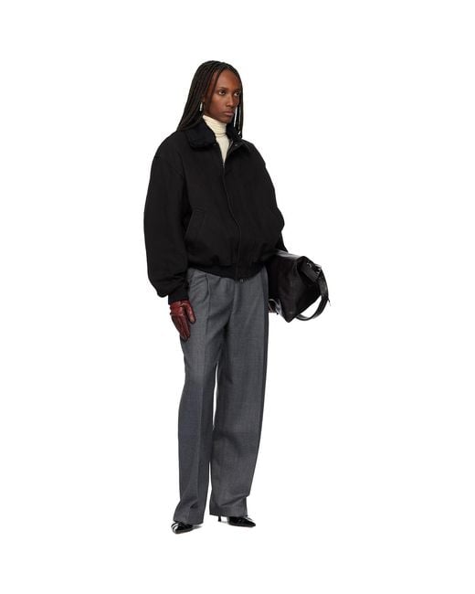 TONYWACK Black Washed Cotton Faux-Shearling Trim Bomber Jacket