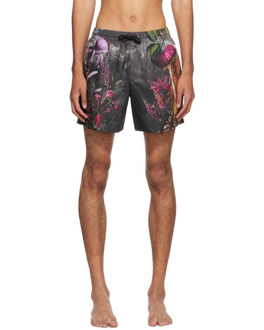 Dries Van Noten Black Printed Swim Shorts for men