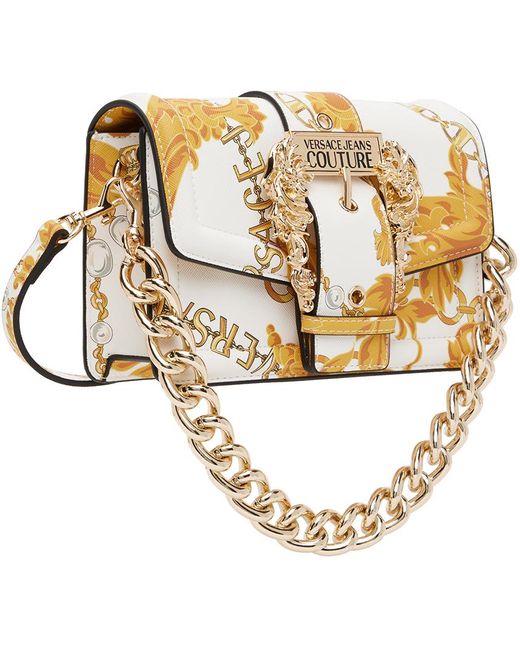 Versace Metallic White & Gold Chain Couture Bag