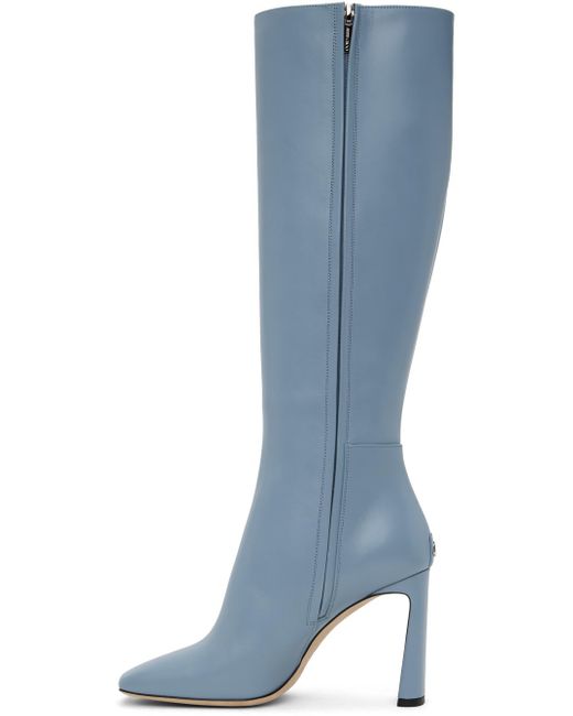 Jimmy Choo Blue Kinsey 95 Leather Knee-high Boots