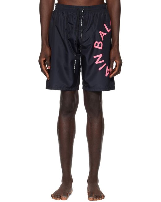 Balmain Black Printed Swim Shorts for men