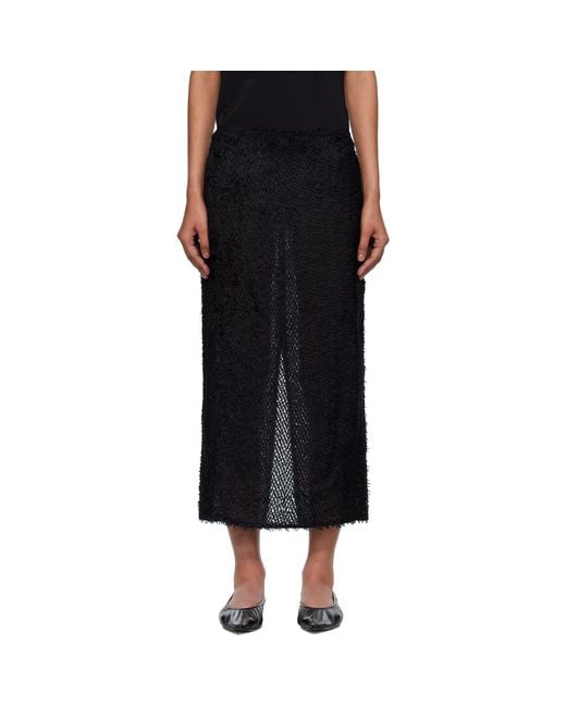 St. Agni Black Feathered Silk Midi Skirt
