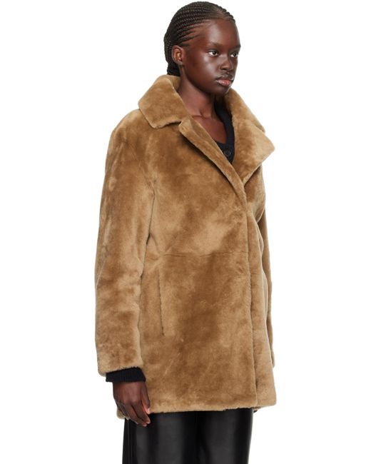 Meteo by Yves Salomon Brown Notched Lapel Shearling Coat