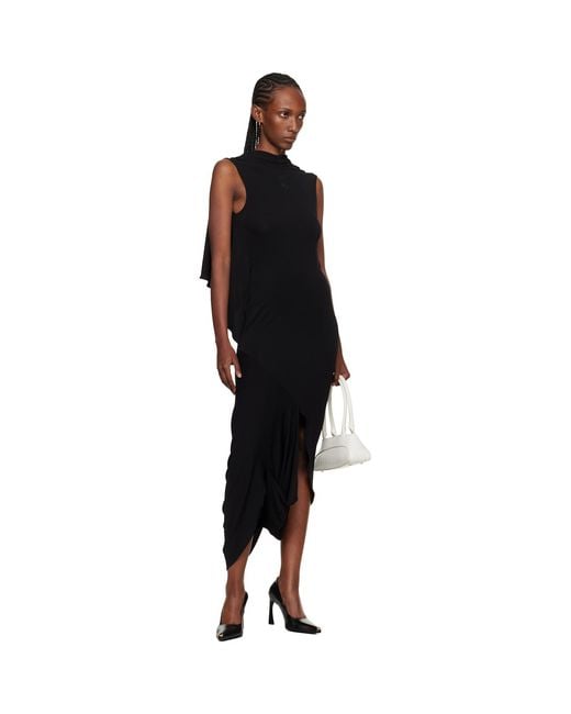 MARINE SERRE Black Draped Jersey Sleeveless Open-Back Maxi Dress