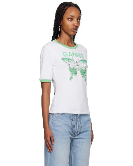 Ganni Multicolor Ssense Exclusive White Butterfly T-shirt