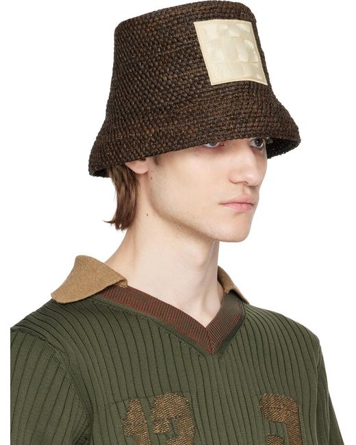 Jacquemus Green Brown Le Raphia 'le Bob Ficiu' Bucket Hat for men