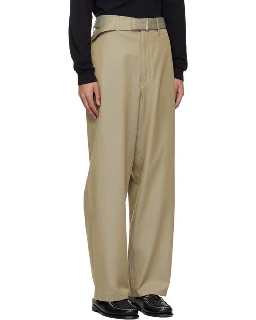 Auralee Natural Taupe Belted Trousers for men