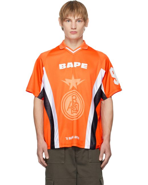 A Bathing Ape Orange Multi Logo Soccer Jersey T-Shirt for men