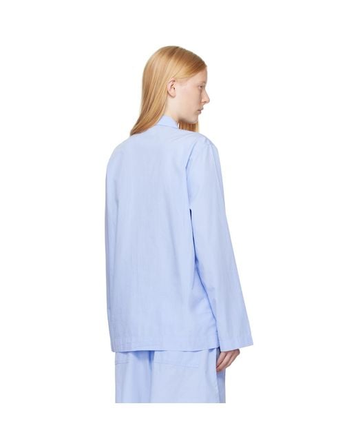 Tekla Blue Poplin Long-Sleeved Pyjama Shirt